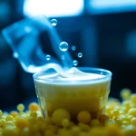 DNA-Strang verwoben mit Lebensmitteln als Symbol für Biotechnologie in der Lebensmittelproduktion